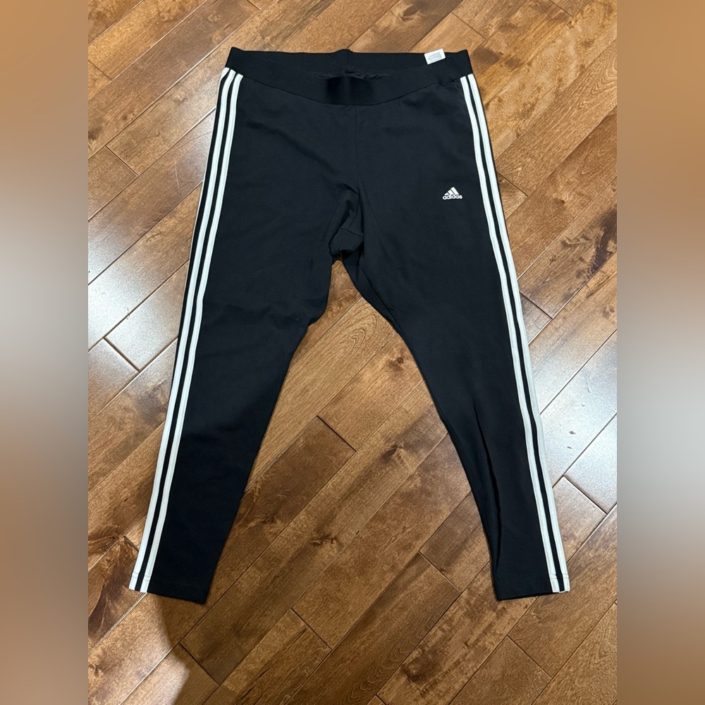 Adidas Womens Black Leggings with White Stripes